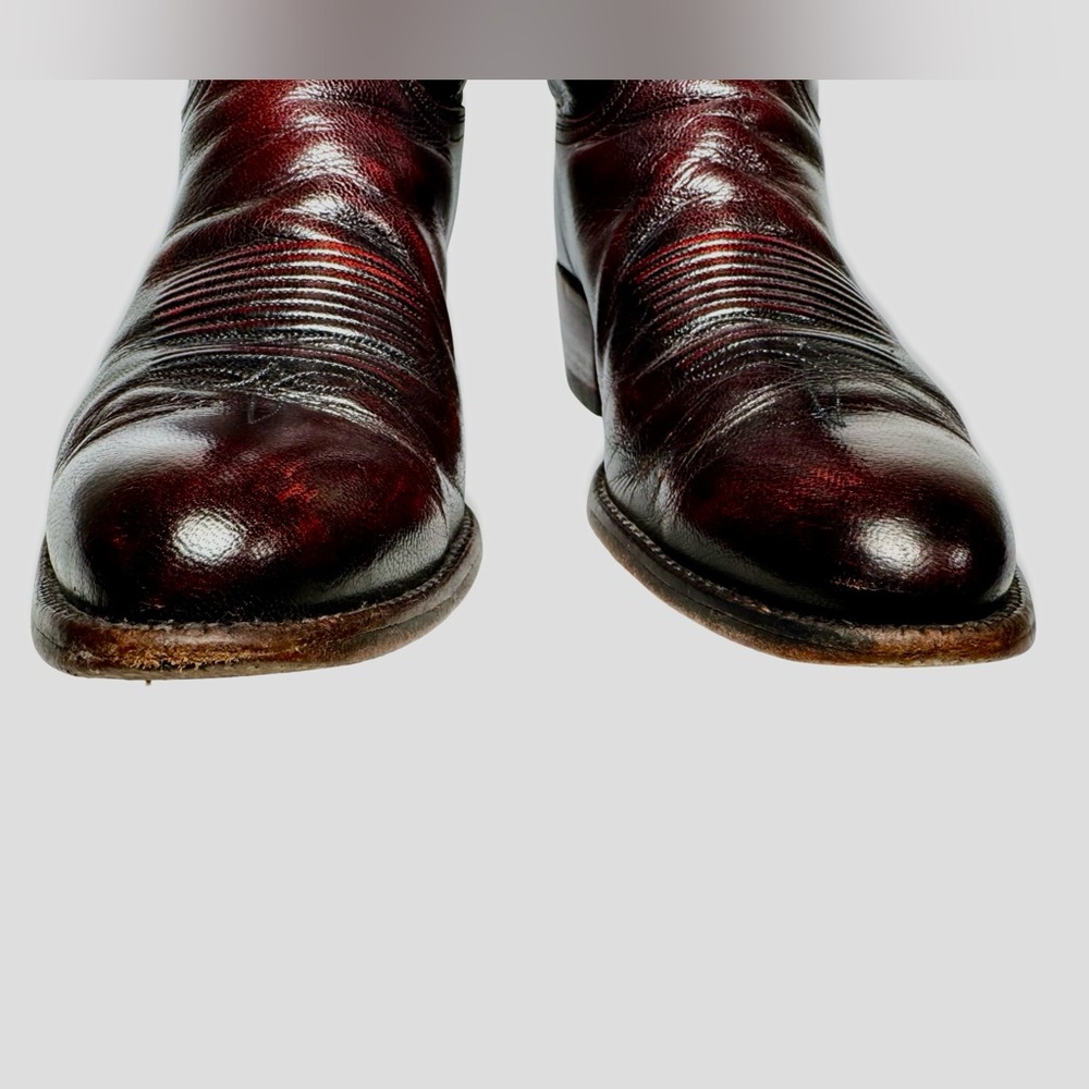 Lucchese Womens Boots Size 10.5 Black Cherry Vintage Goat Skin Leather Knee High - Picture 5 of 13